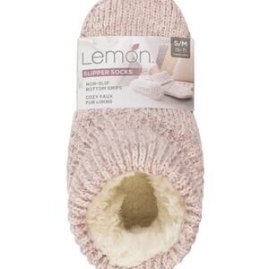 Lemon Turn Cuff Slipper Sock - Light Pink (Size S/M)